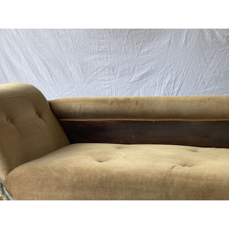 Edwardianisches Vintage-Liegebett aus sandfarbenem Samt