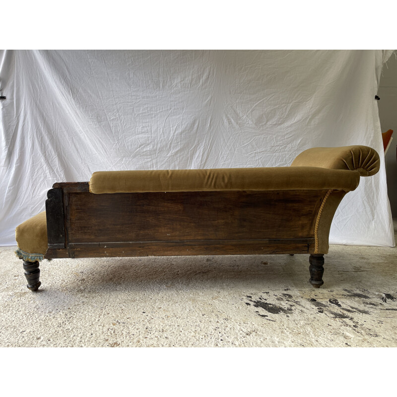 Edwardianisches Vintage-Liegebett aus sandfarbenem Samt