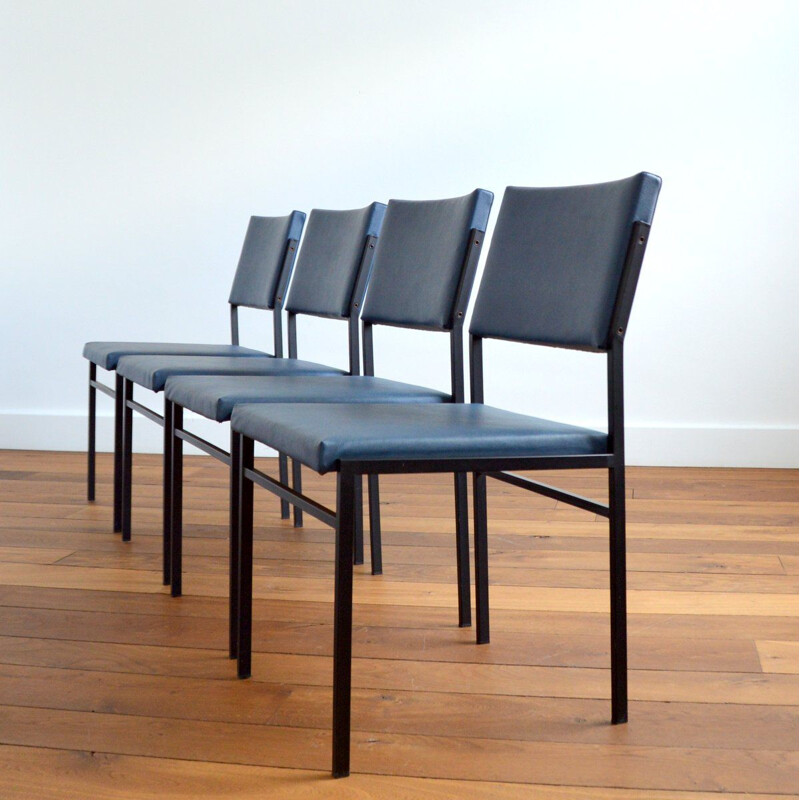 Set of 4 vintage metal chairs by Gijs Van Der Sluis, 1950s