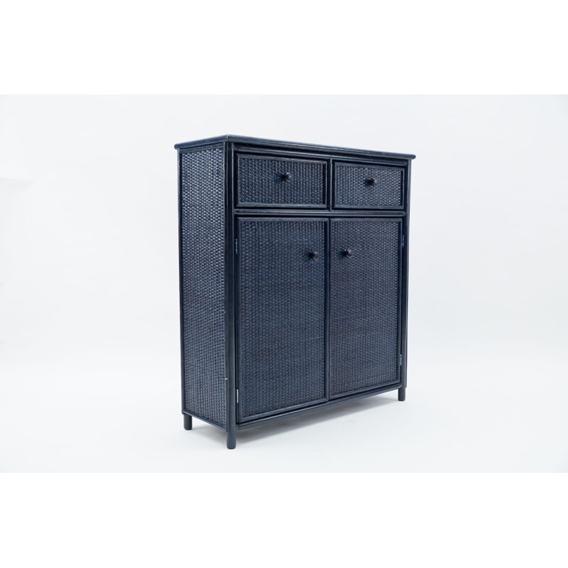 Vintage chest of drawers in blue rattan, Italy 1970s