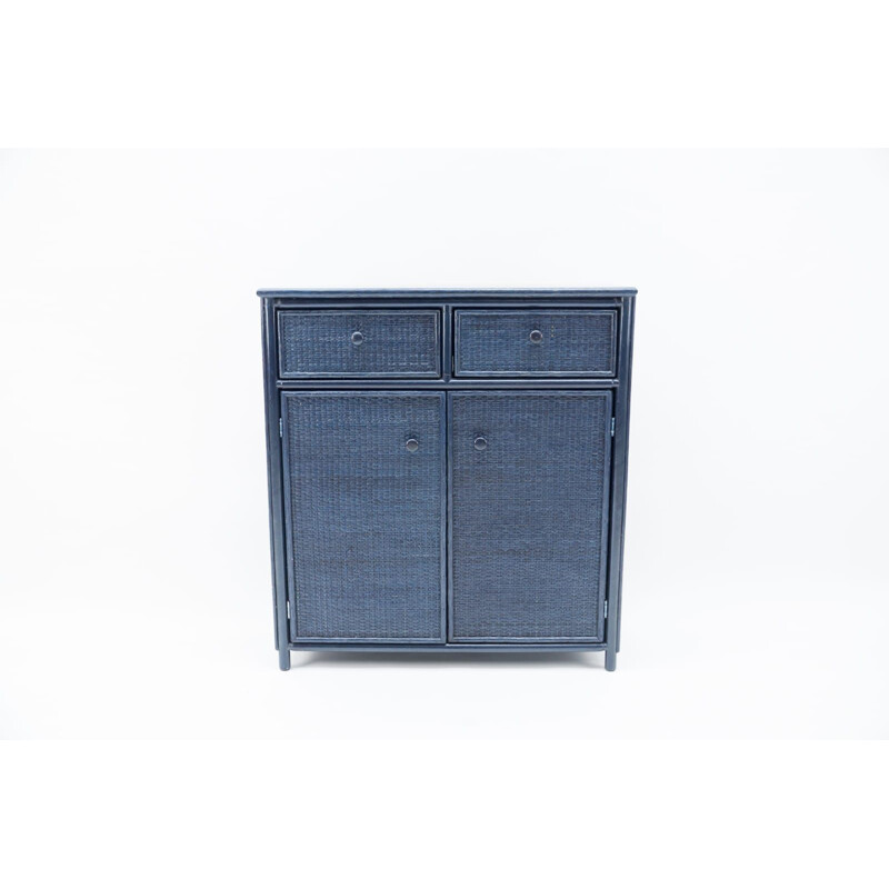 Vintage chest of drawers in blue rattan, Italy 1970s