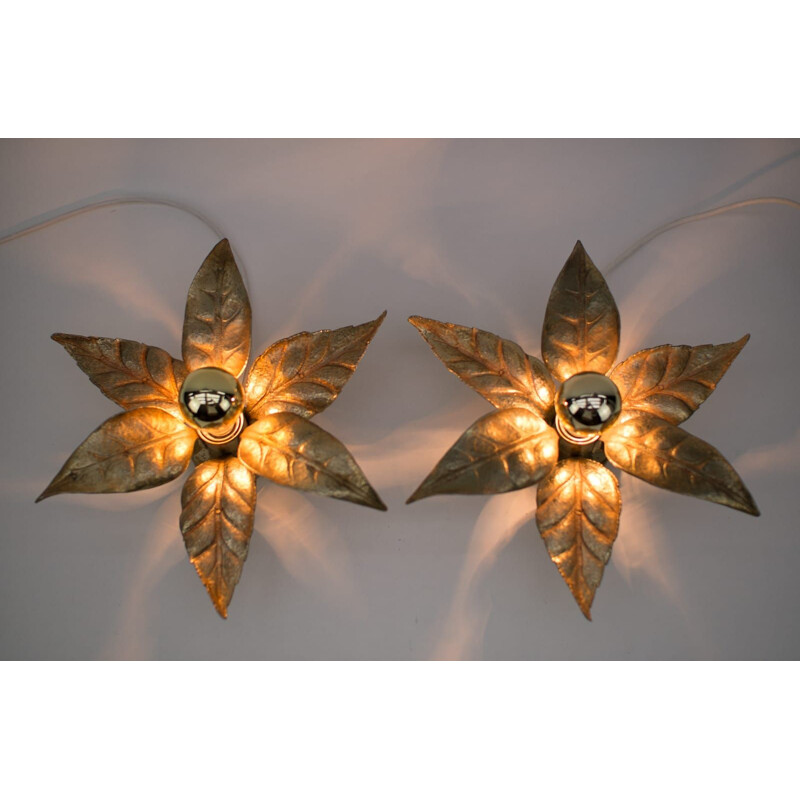 Pair of vintage gold wall lamp by Willy Daro for Massive, 1970