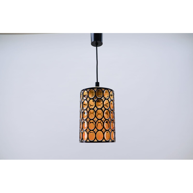 Vintage amber glass pendant lamp from Limburg, Germany 1960