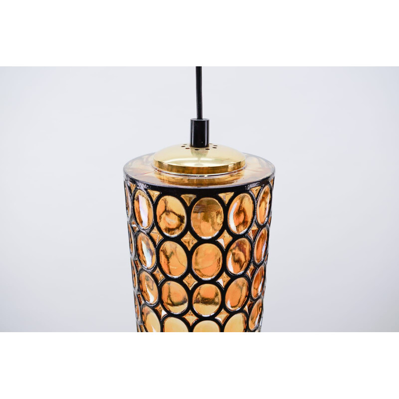 Vintage amber glass pendant lamp from Limburg, Germany 1960