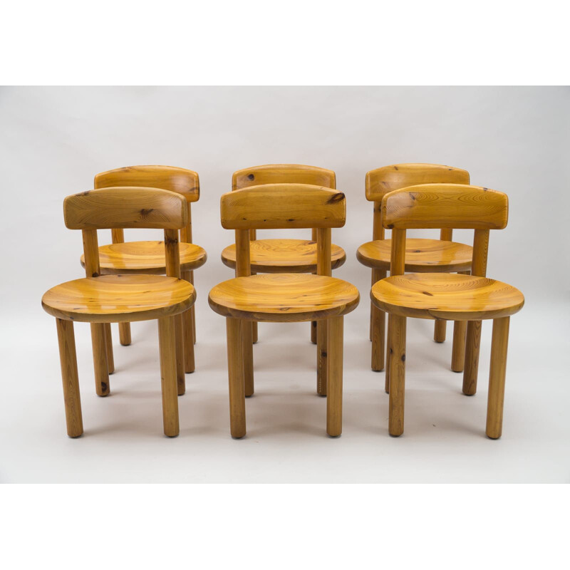 Conjunto de 6 cadeiras de pinho vintage da Rainer Daumiller, 1970