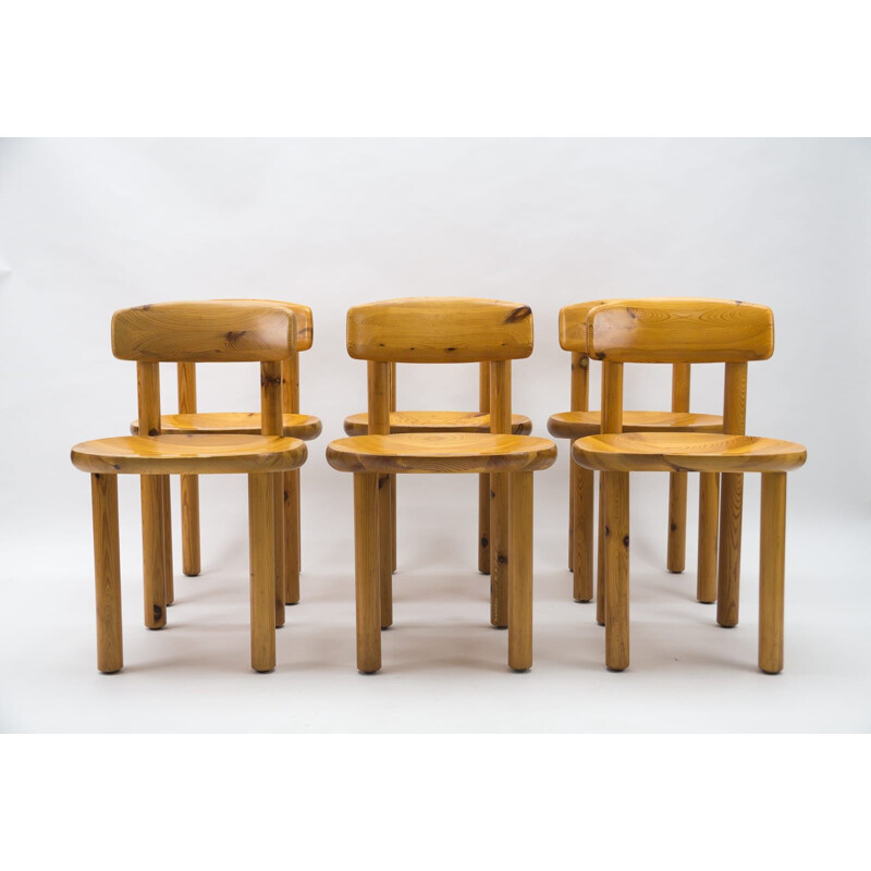 Ensemble de 6 chaises vintage en pin par Rainer Daumiller, 1970