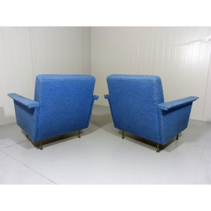 Pair of blue armchairs in fabric and wood - 1950s