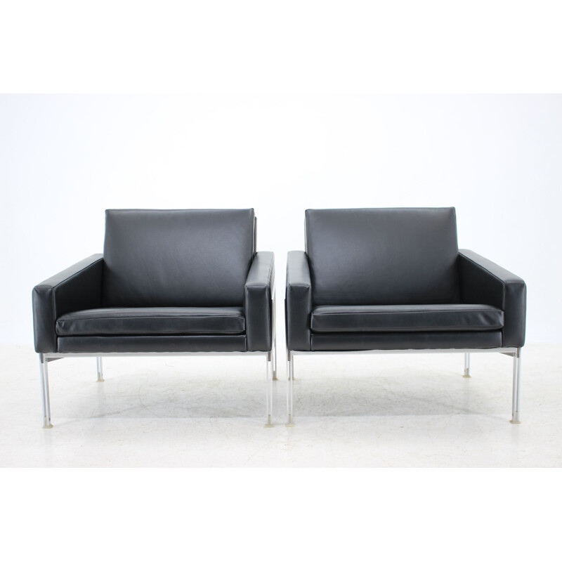 Pair of vintage steel and leather armchairs by Lübke, Germany 1960
