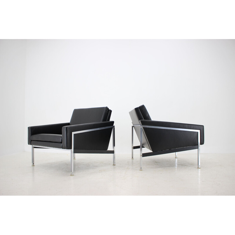 Pair of vintage steel and leather armchairs by Lübke, Germany 1960