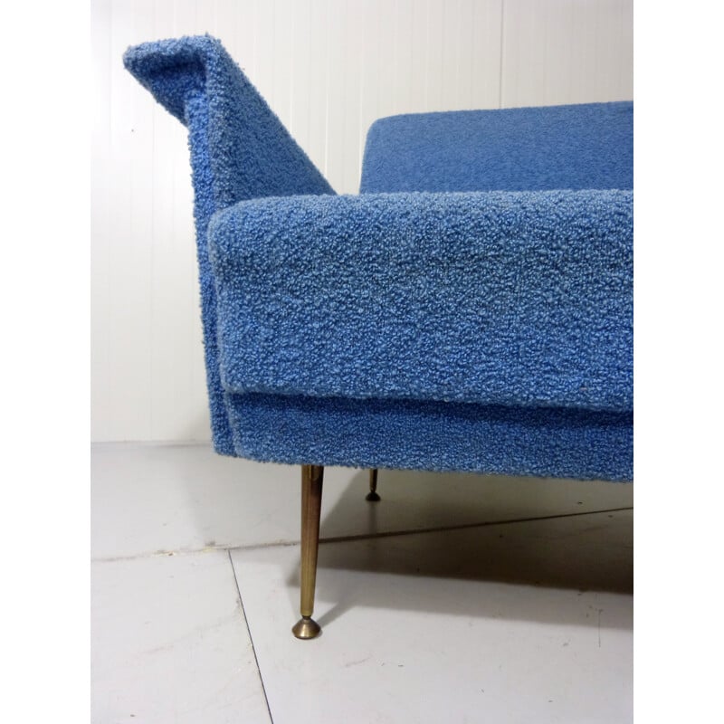 Paire de fauteuils vintage en bois et tissu bleu - 1950