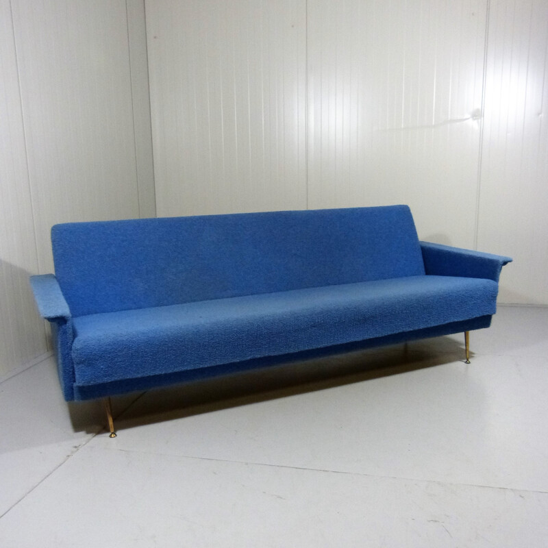 Daybed sofa in wood and blue fabric - 1950s