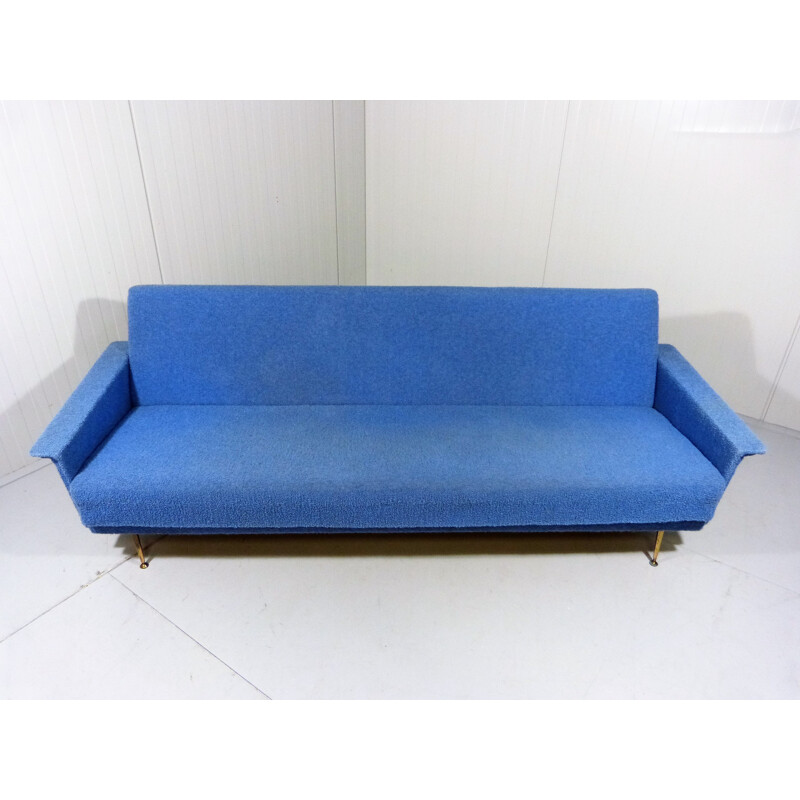 Daybed sofa in wood and blue fabric - 1950s