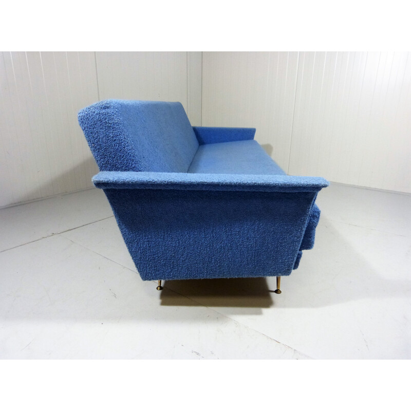Daybed sofa in wood and blue fabric - 1950s