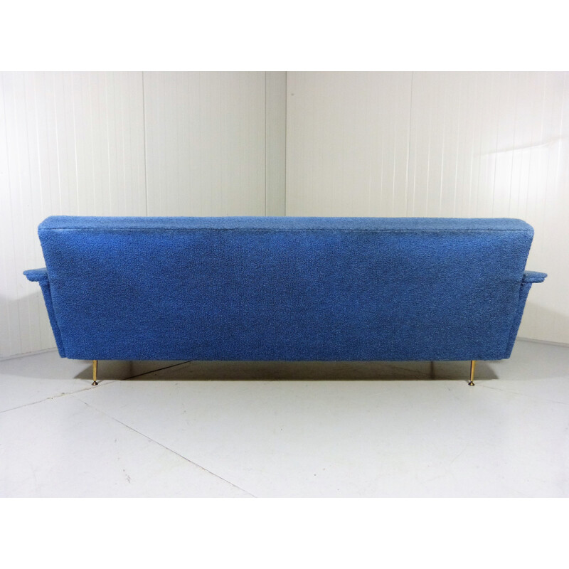 Daybed sofa in wood and blue fabric - 1950s