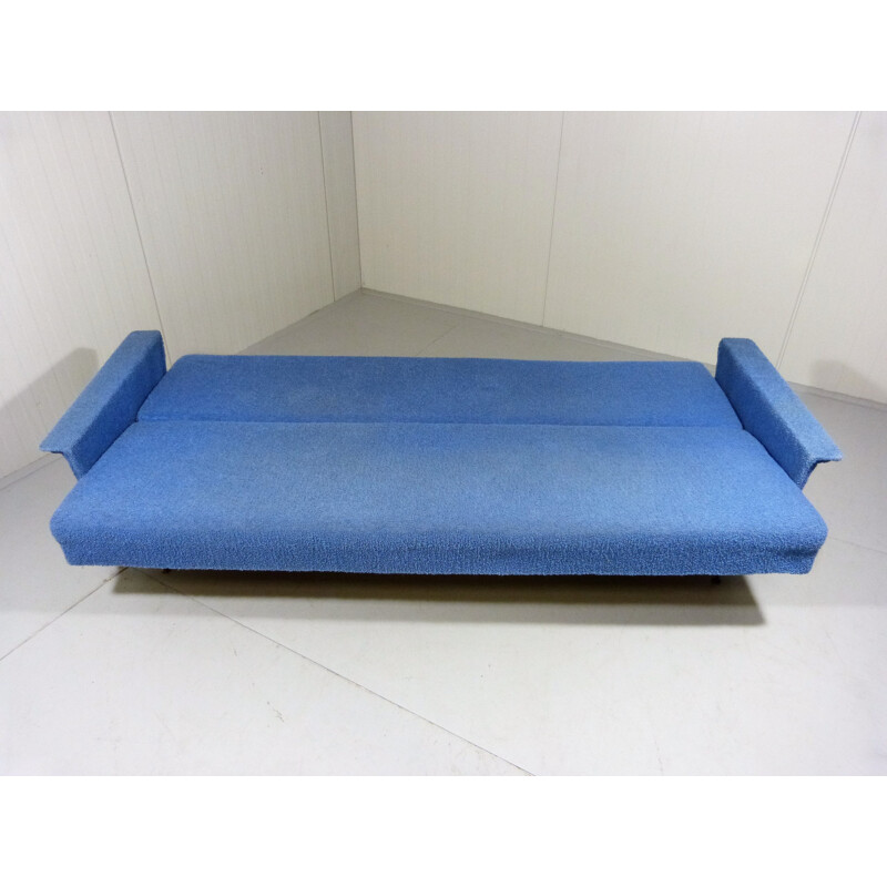 Daybed sofa in wood and blue fabric - 1950s