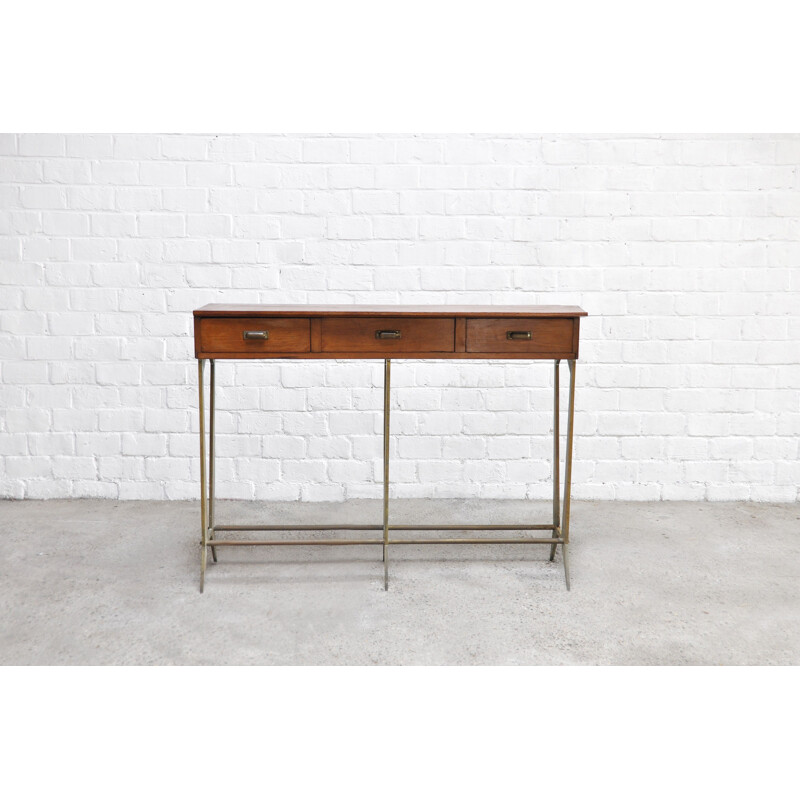 Sculptural vintage console table in wood and brass by Osvaldo Borsani, Italy 1950