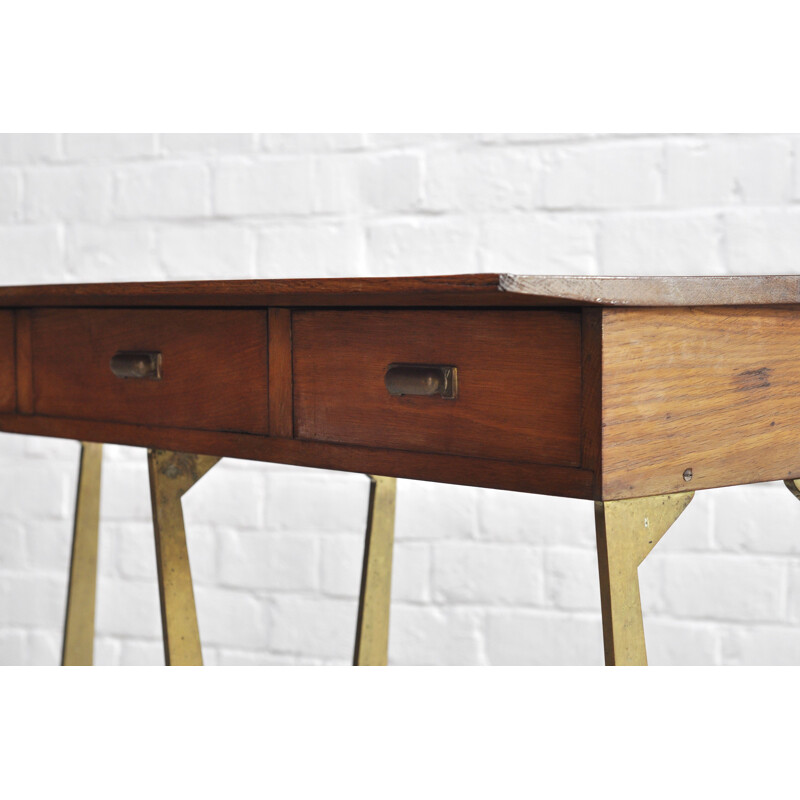 Table console vintage sculpturale en bois et laiton par Osvaldo Borsani, Italie 1950