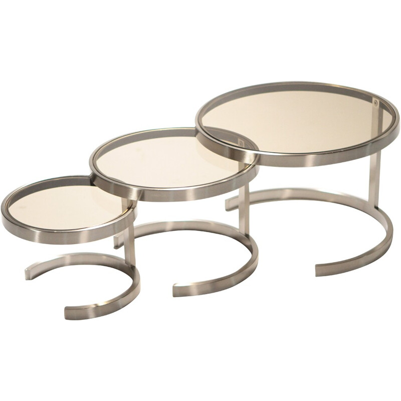 Nesting tables in brushed metal - 1970s