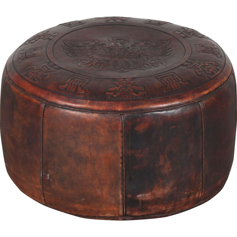 Vintage leather pouf by Angel Pazmino for Ecuador, 1960s