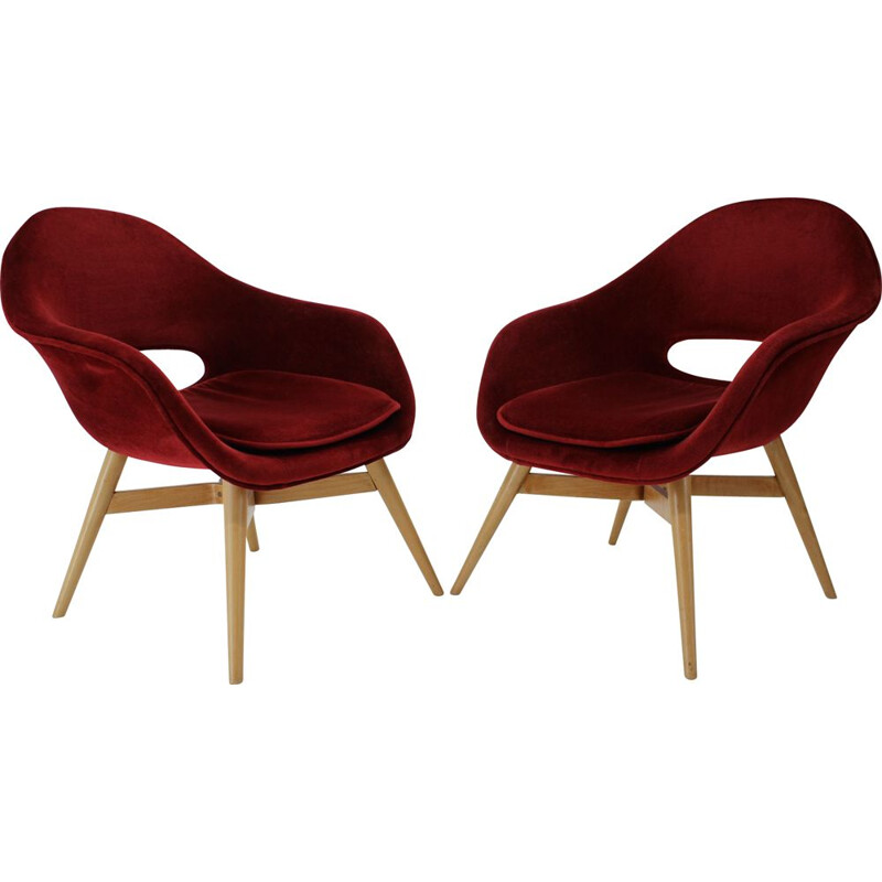 Pair of vintage armchairs "Shell" by Miroslav Navratil, Czechoslovakia 1960