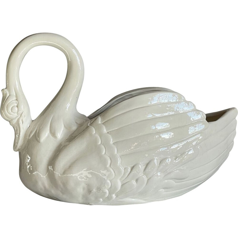 Cache-pot cygne italienne vintage en céramique