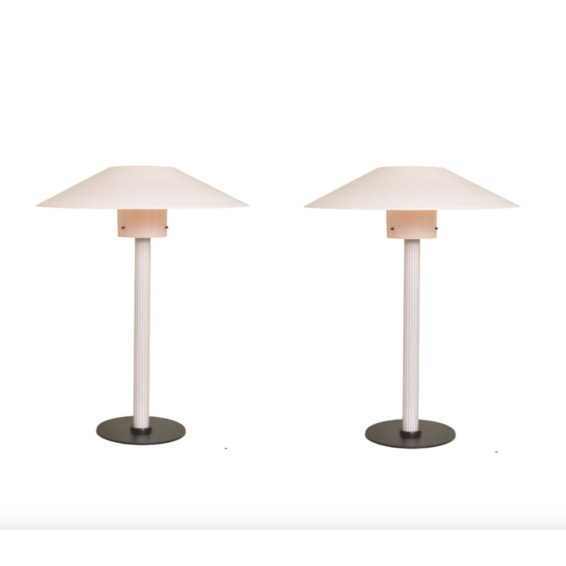 Pair of vintage "Chiara" table lamps in pink glass by Cini Boeri for Venini, Italy 1984