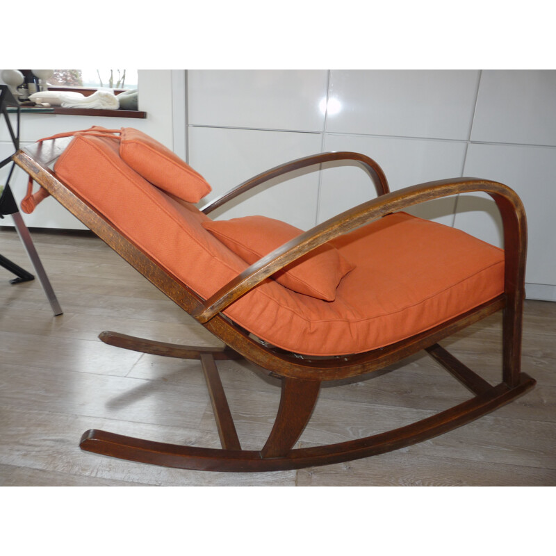 Sedia a dondolo ridipinta con tessuto arancione - 1950