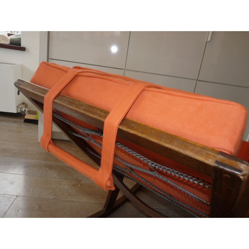 Cadeira de baloiço Reupholstered com tecido laranja - 1950