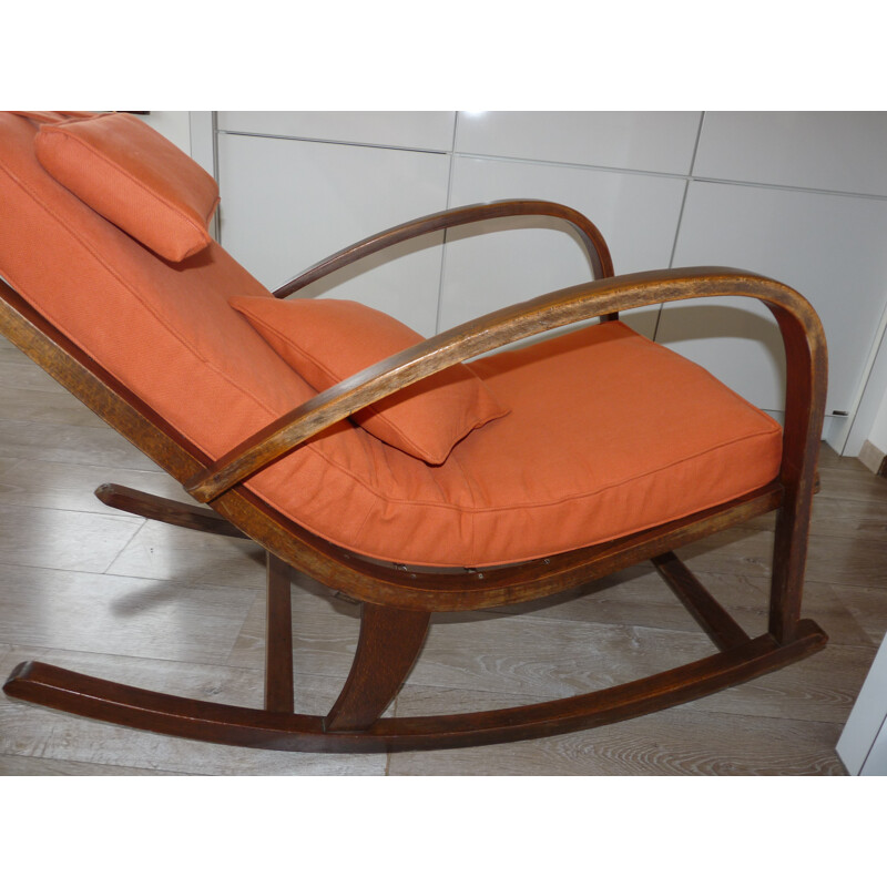 Cadeira de baloiço Reupholstered com tecido laranja - 1950
