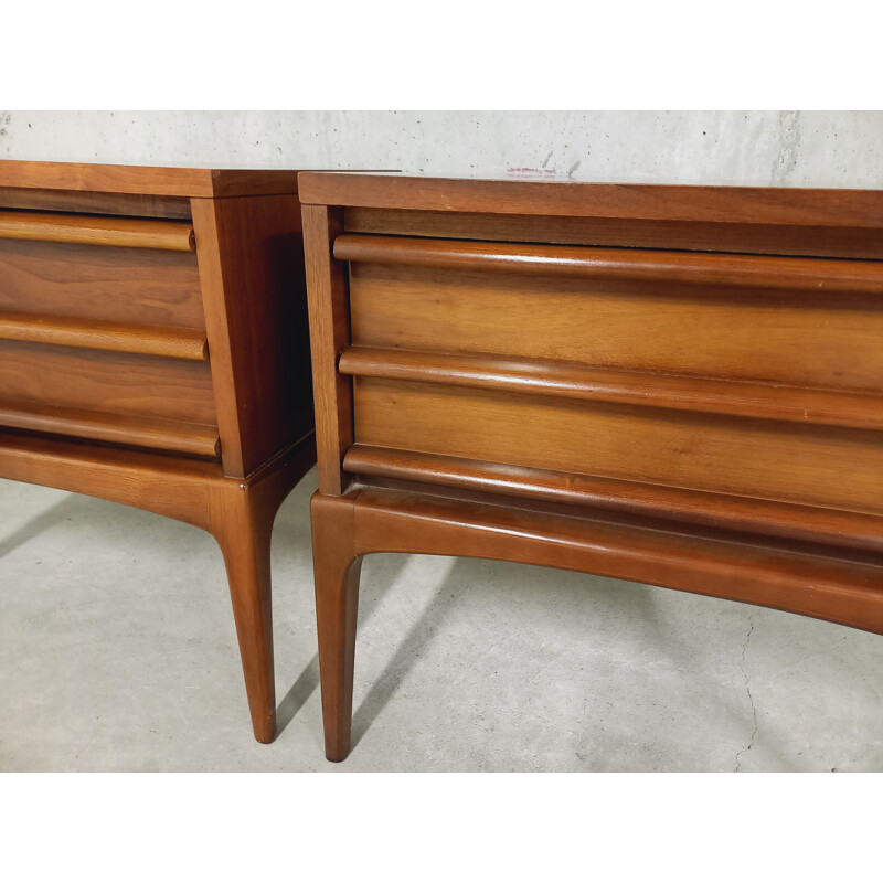 Pair of vintage Lane Furniture night stands in walnut by Paul McCobb, 1960