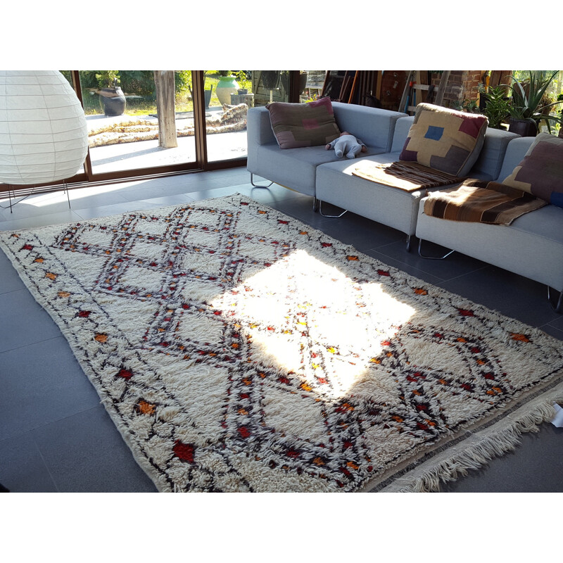 Tapis beni ouarain vintage en laine, Maroc 1970