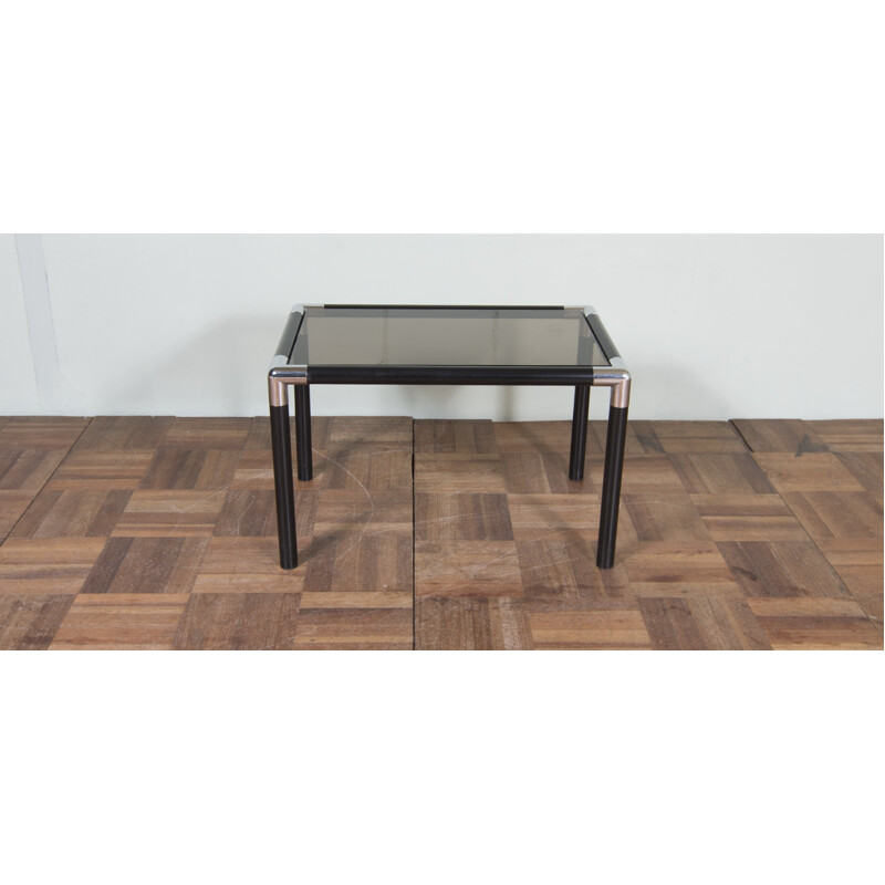 Mid century side table in metal and smoked glass - 1970s