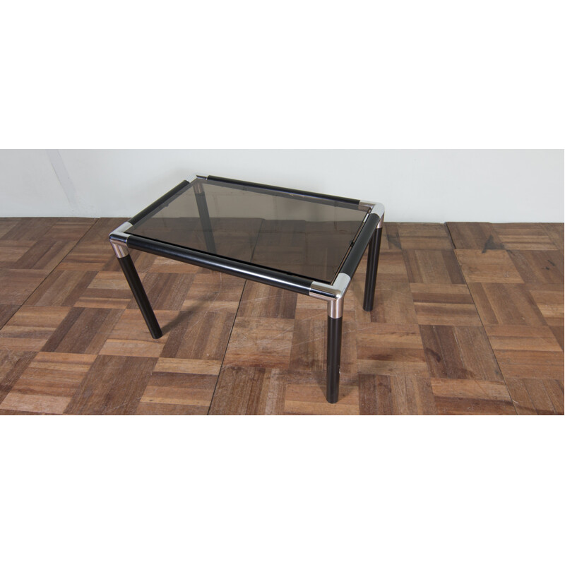 Mid century side table in metal and smoked glass - 1970s