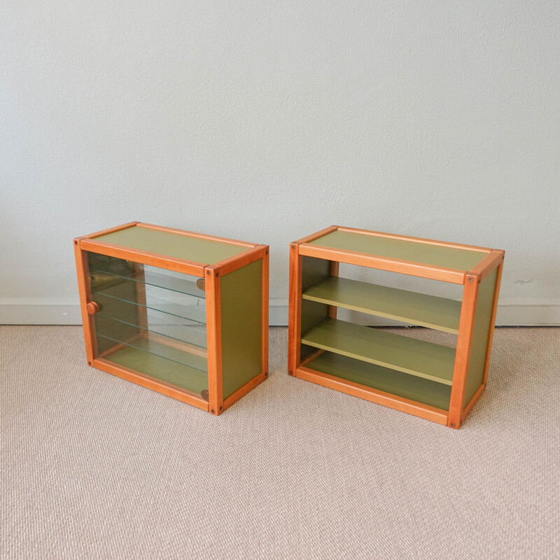 Pair of vintage glass storage units from the "Profilsystem" collection by Elmar Flötotto for Flötotto, Germany 1980