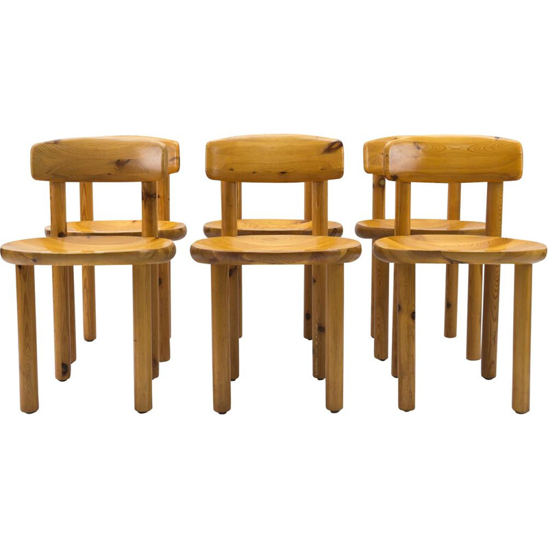 Ensemble de 6 chaises vintage en pin par Rainer Daumiller, 1970