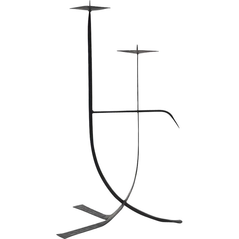 Candelabro vintage de hierro forjado, Francia 1960