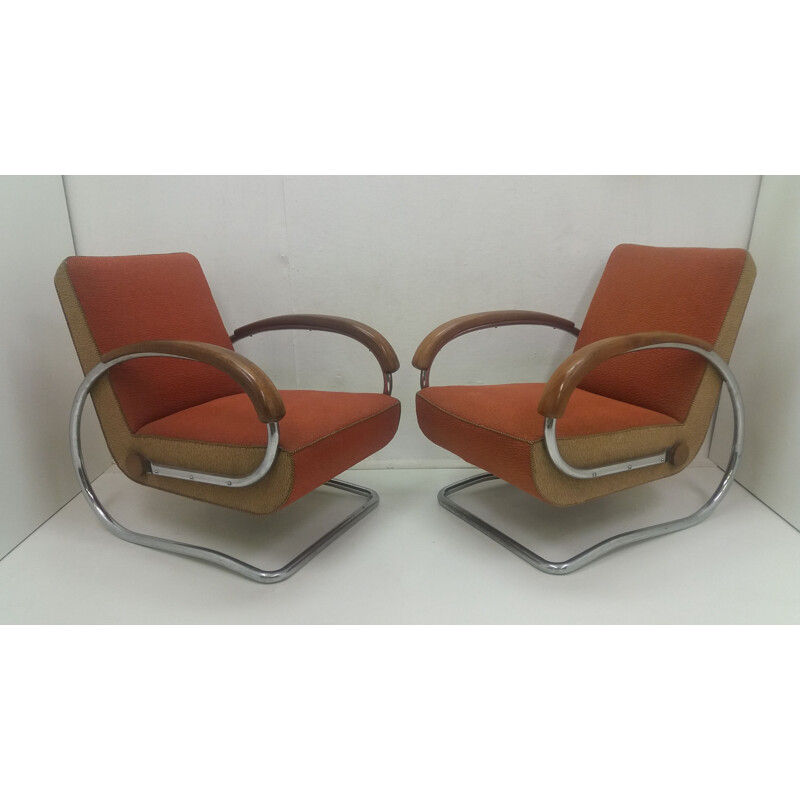 Pair of vintage armchairs model H221 by Jindřich Halabala for Up Závody Brno, Czechoslovakia 1920