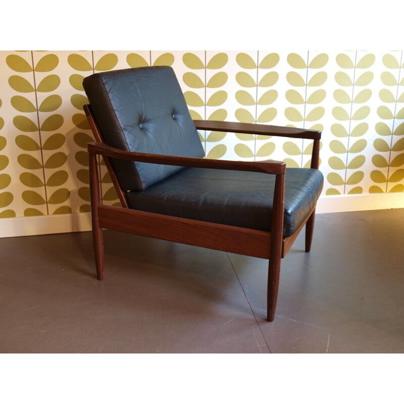 Danish pair of armchairs in teak and leatherette - 1960s