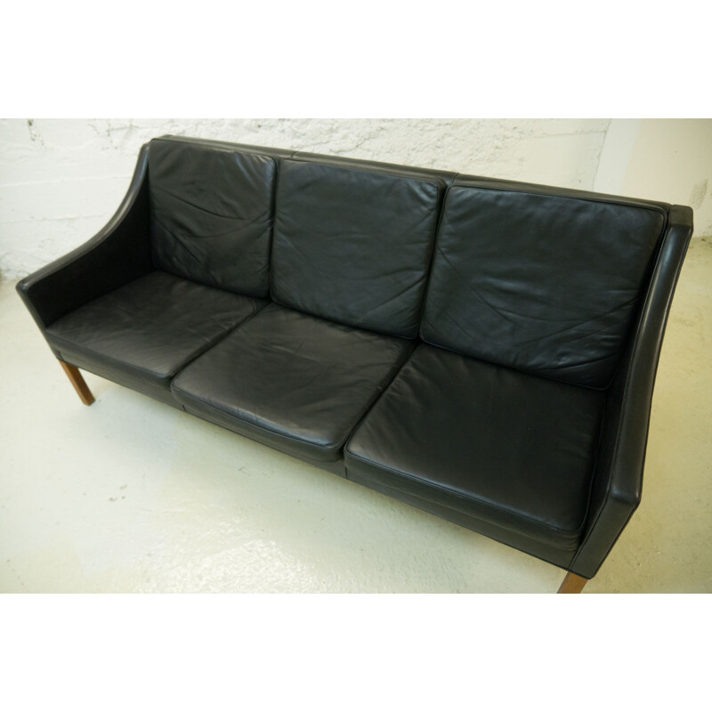 Vintage Fredericia 3-seater sofa in leather, Børge MOGENSEN - 1960s