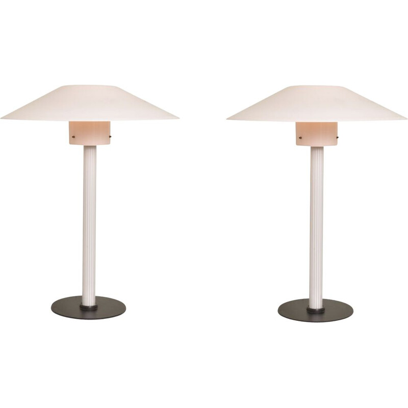 Pair of vintage "Chiara" table lamps in pink glass by Cini Boeri for Venini, Italy 1984