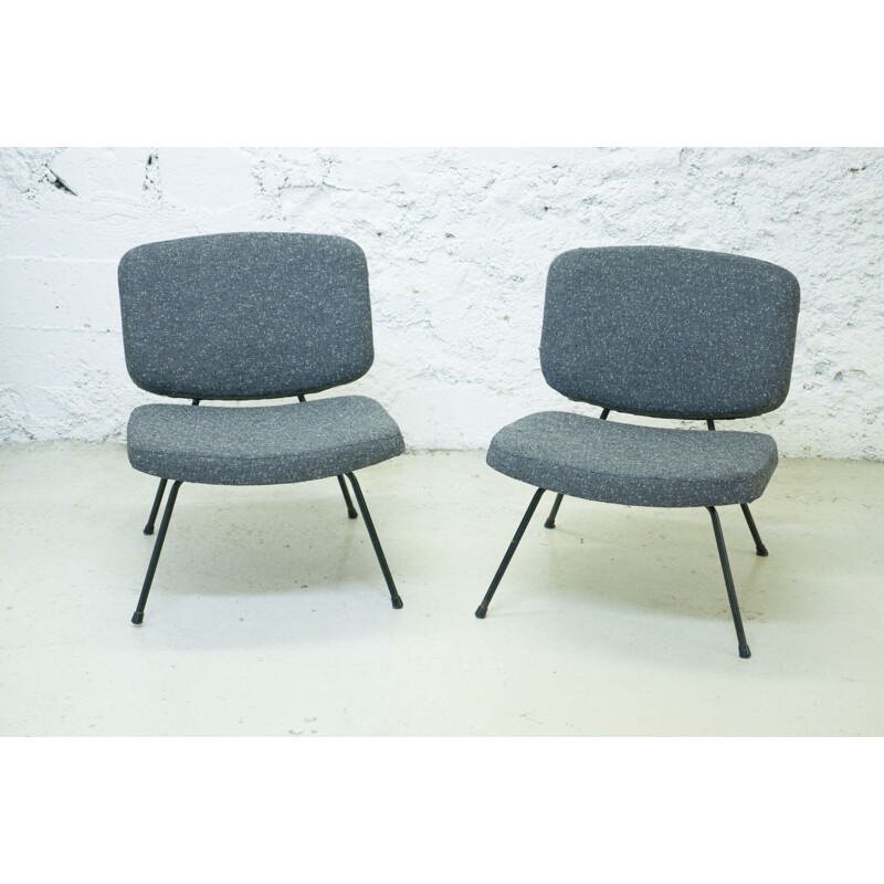 Pair of vintage Thonet "CM 190" low chairs in fabric, Pierre PAULIN - 1950s
