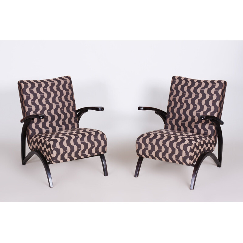 Pair of vintage armchairs in backhausen fabric by Jindrich Halabala for Up Zavody, Czechoslovakia 1930