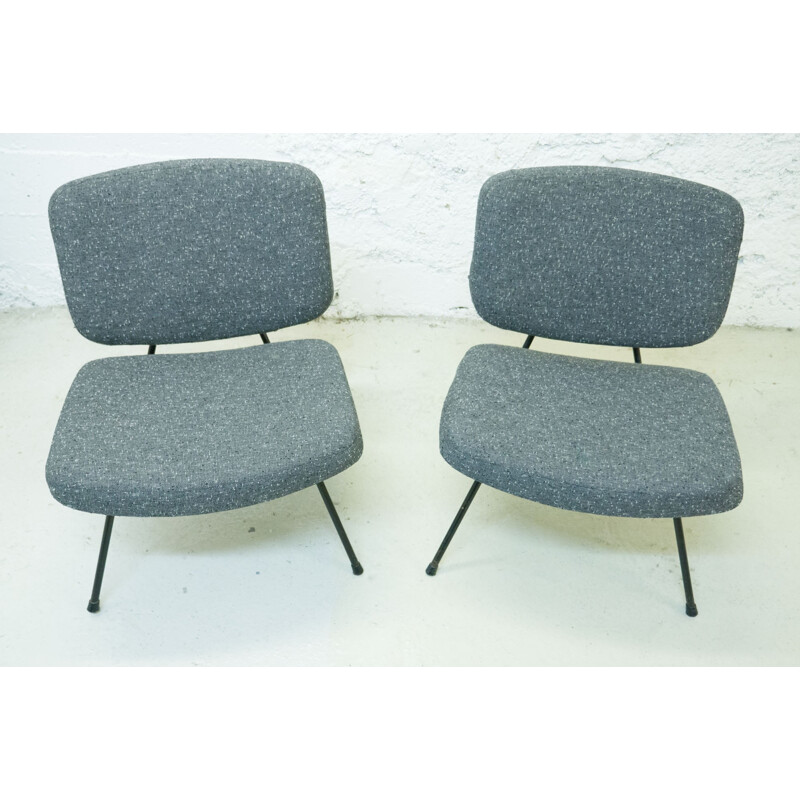 Pair of vintage Thonet "CM 190" low chairs in fabric, Pierre PAULIN - 1950s