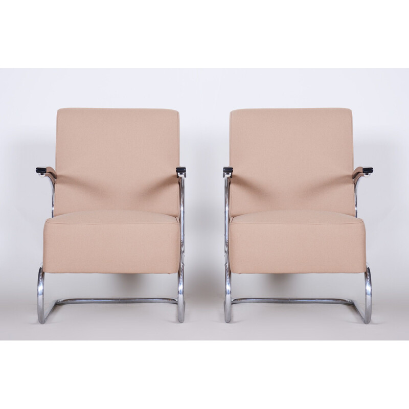 Paire de fauteuils vintage en cuir blanc crème par Mucke Melder, 1930