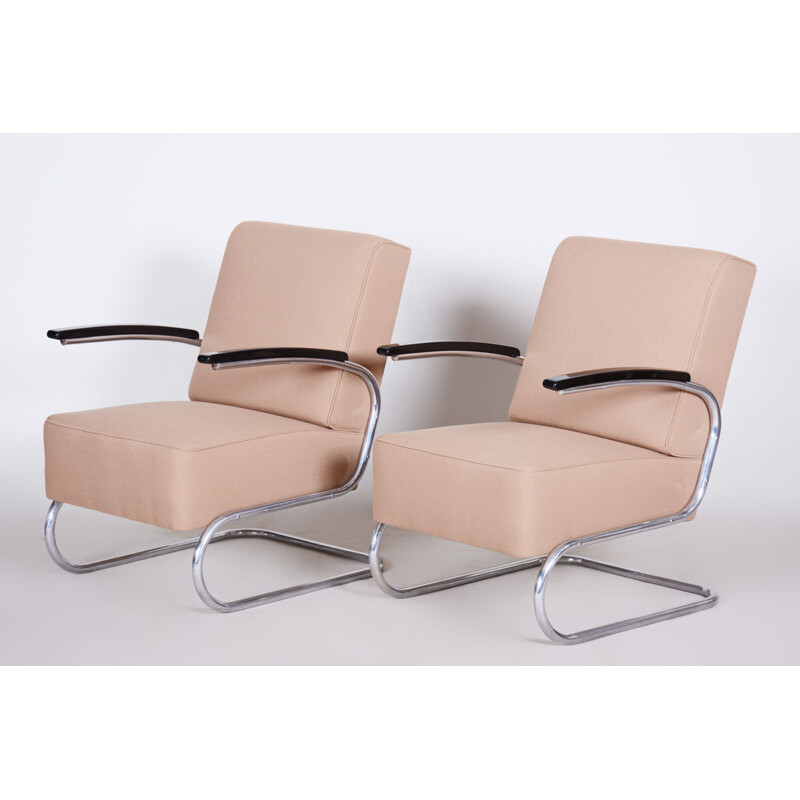 Pair of vintage cream white leather armchairs by Mucke Melder, 1930s
