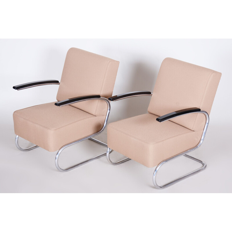 Pair of vintage cream white leather armchairs by Mucke Melder, 1930s