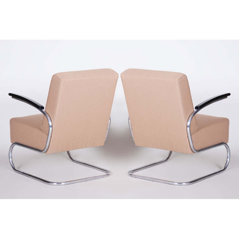 Pair of vintage cream white leather armchairs by Mucke Melder, 1930s