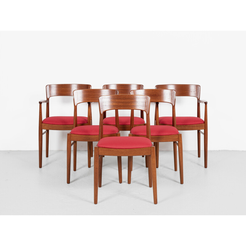 Set of 6 mid century Danish chairs in teak by Henning Kjaernulf for Korup Stolefabrik, 1960s