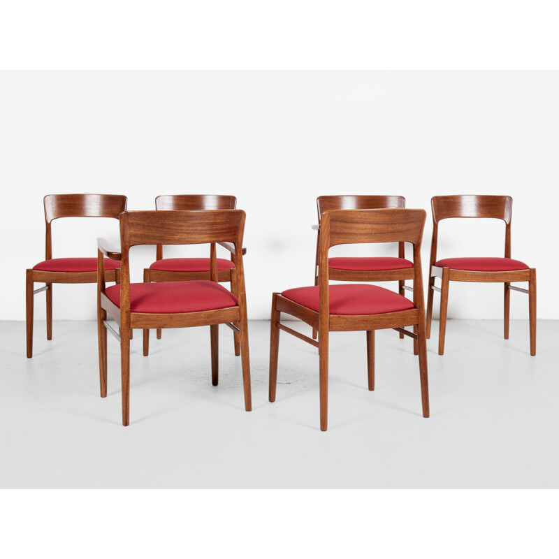 Set of 6 mid century Danish chairs in teak by Henning Kjaernulf for Korup Stolefabrik, 1960s