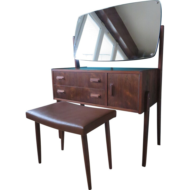 Tavolino da toilette con sgabello, palissandro d'epoca, Danimarca 1960